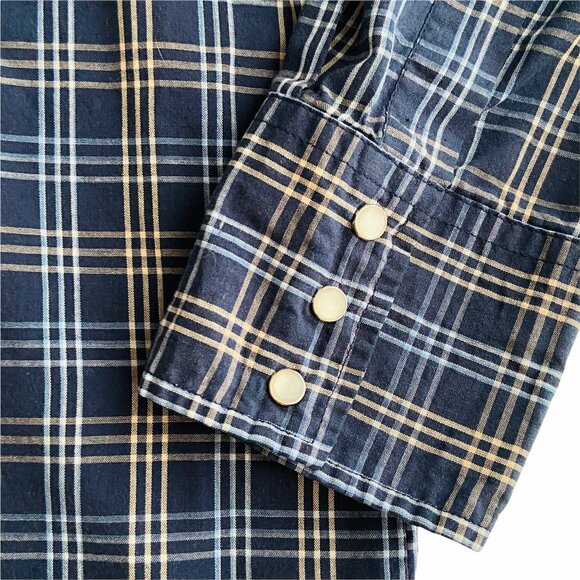 Vtg Plains Western Wear Pearl Snap Cowboy Shirt Sz L Blue Plaid LS Cowboycore - Picture 5 of 9